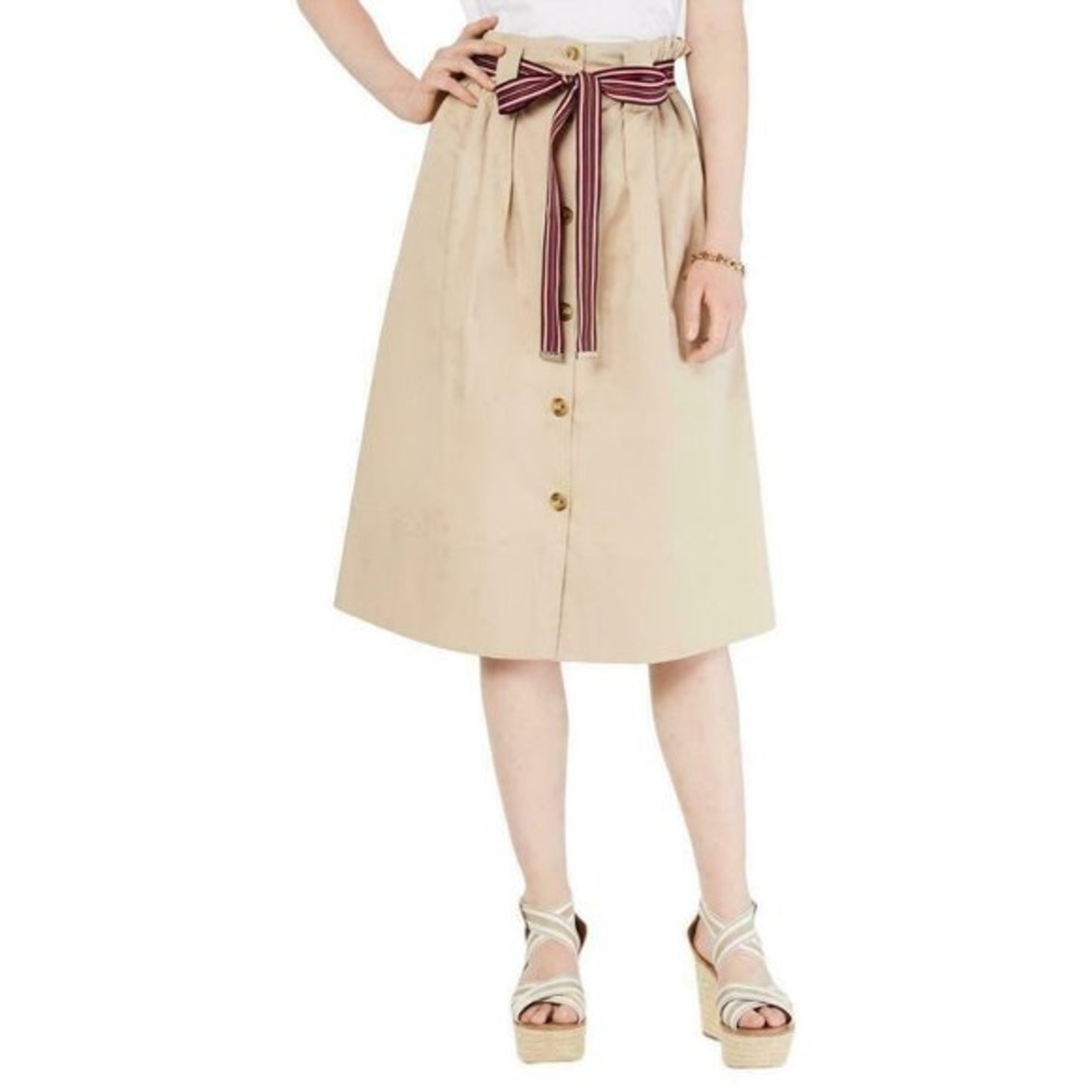 New Tommy Hilfiger Button Front Belted midi Skirt